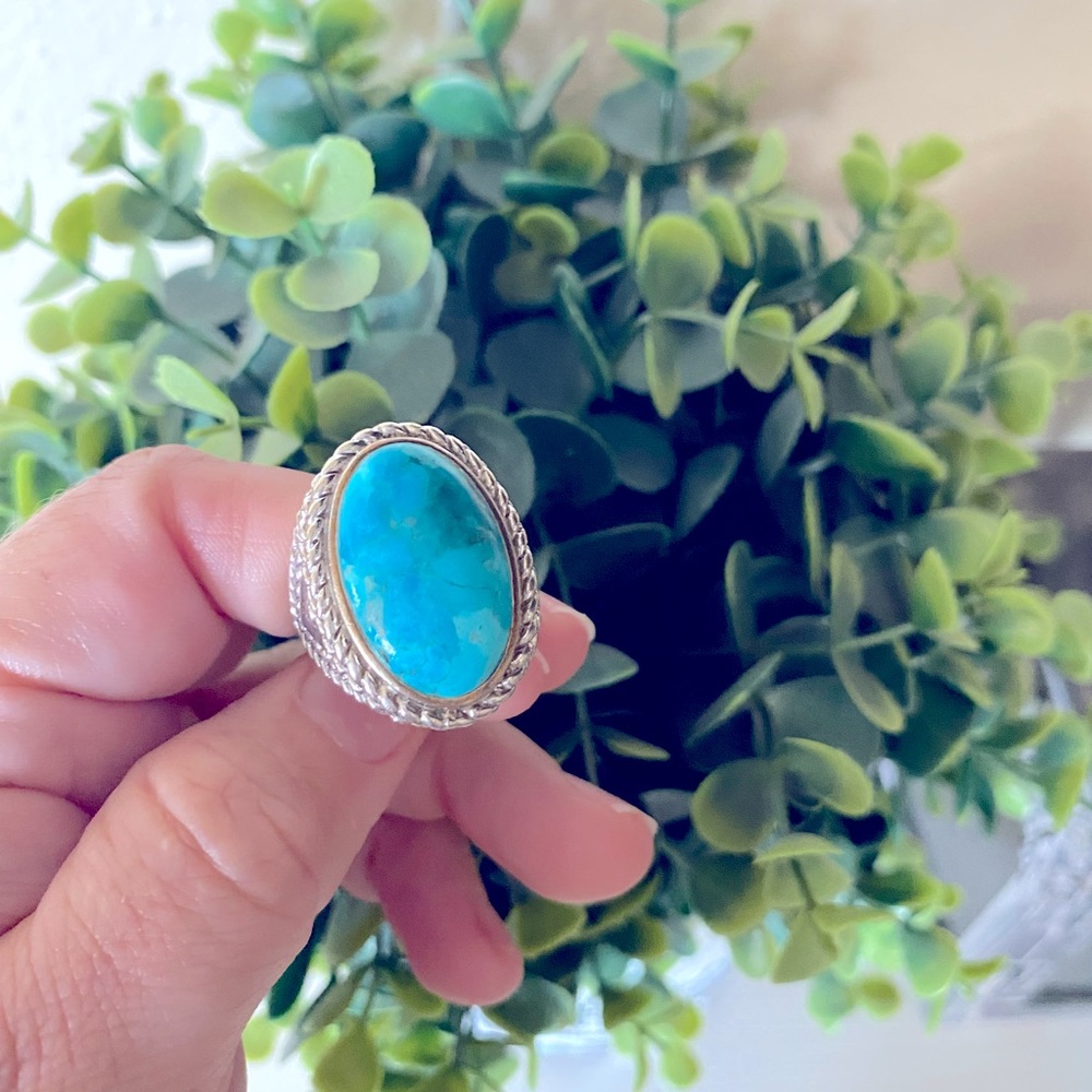 Chapel Zenray NF large Turquoise stone Sterling silver size 9 thick ring